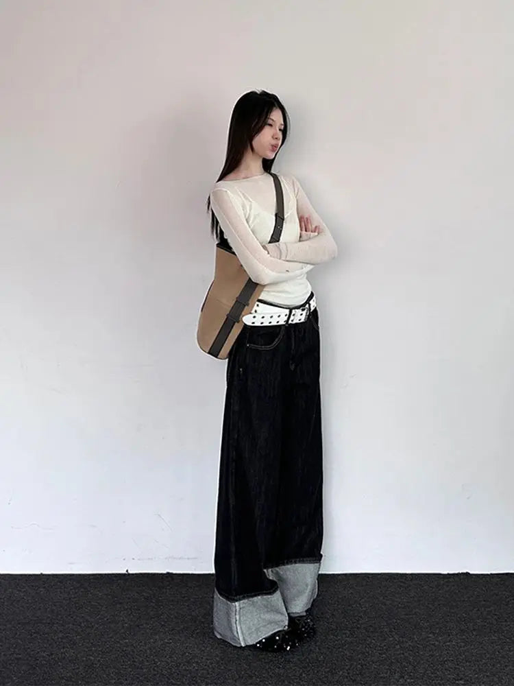 Balck Jeans for Women Harajuku Vintage Baggy Kpop Fashion Do Old Wide Leg Straight Denim Pants Y2k Causal Mujer Trousers