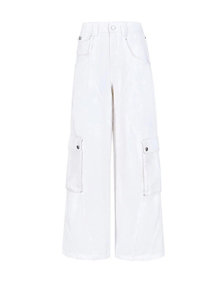 Women Low Waist Denim Pants Y2k Vintage Loose Korean Style Straight Wide Leg Cargo Jeans Harajuku Causal Ladies Trousers