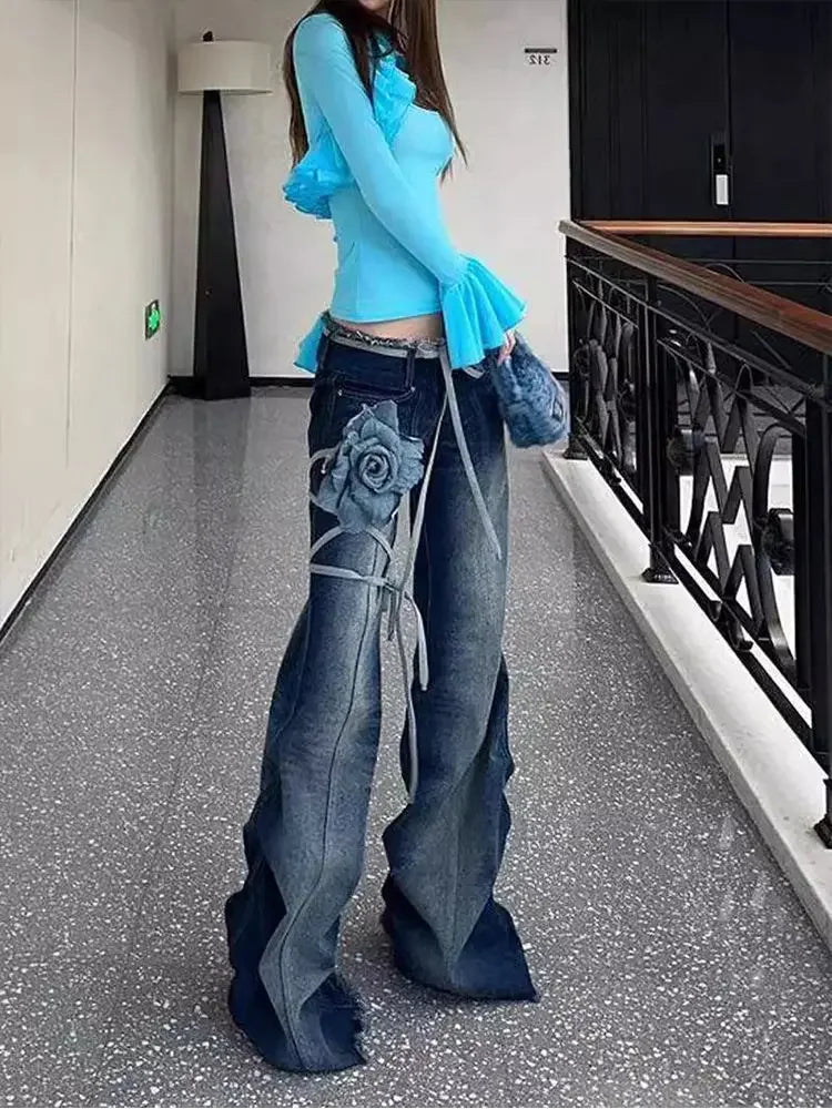 American Retro Pleated Design Slimming Denim Flared Pants for Women Autumn and Winter New y2k Spicy Girl Low Waist Jeans Women