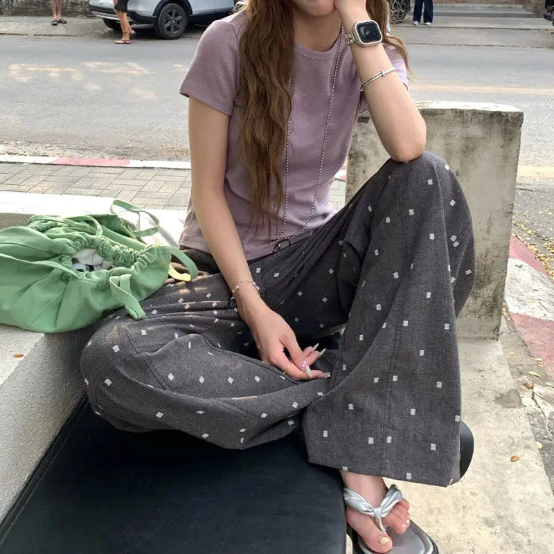 2025 Summer Hot Retro Internet Celebrity Korean New Straight Tube Loose Wave Embroidery Casual Pants Trend