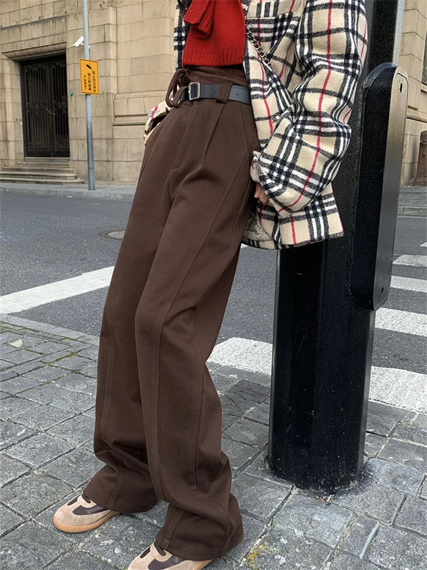 Chic Solid New Winter Pants Women Thicken Warm 2024 Work Wear Loose High Waist Straight All Match Streetwear Daily