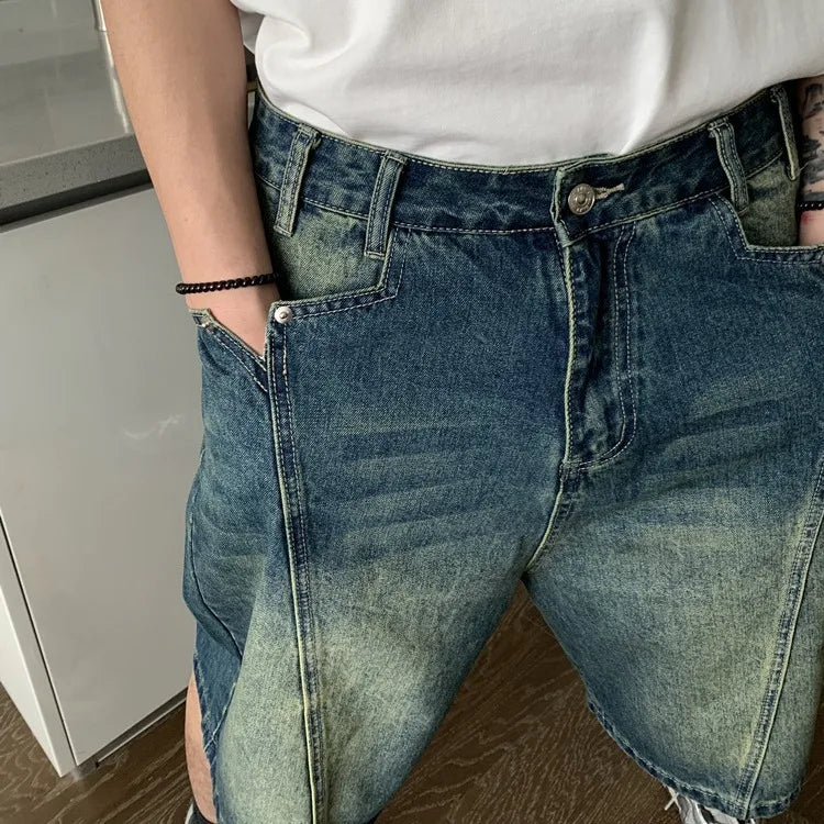 Vintage Washed Denim Shorts for Women 2024 Summer New Loose Wide Leg Jeans Y2k EGirl High Waist Straight Fivepoint Pants