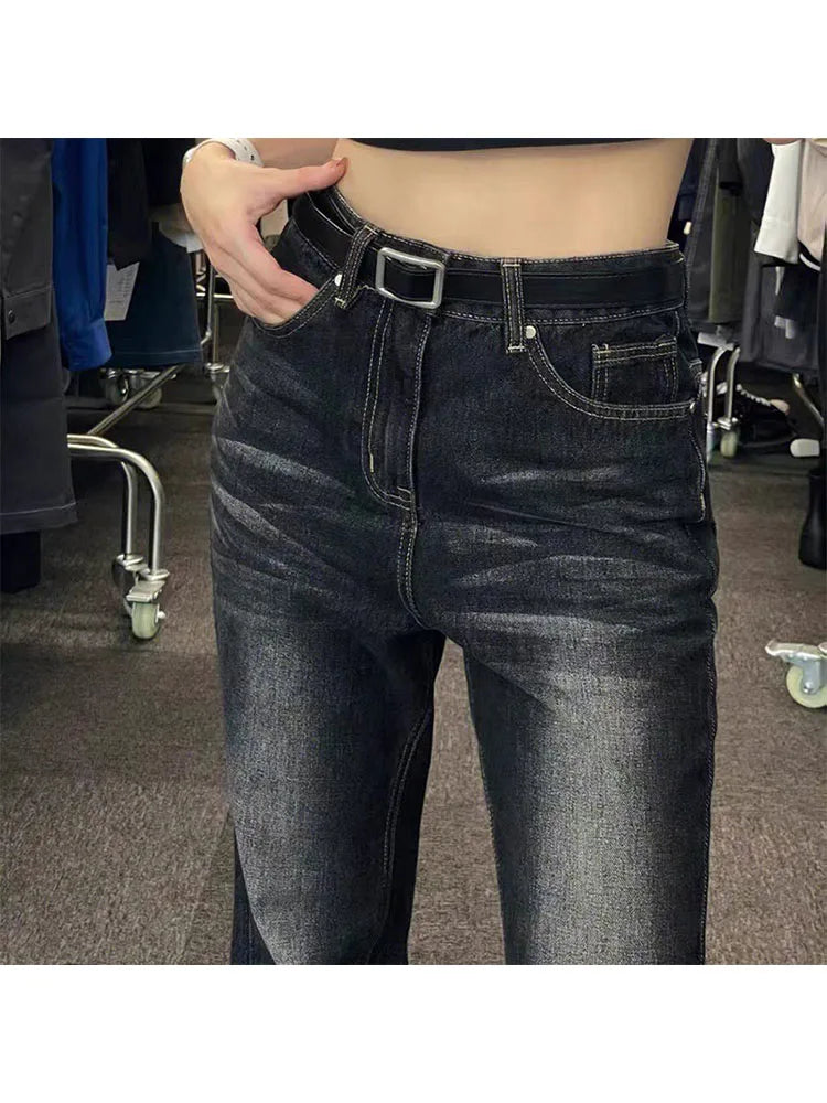 Woman Low Waist Jeans Wide Leg Denim Zipper Pants Classical Trousers Korean Cargo Allmatch Pants Design Bell Gyaru Bottoms