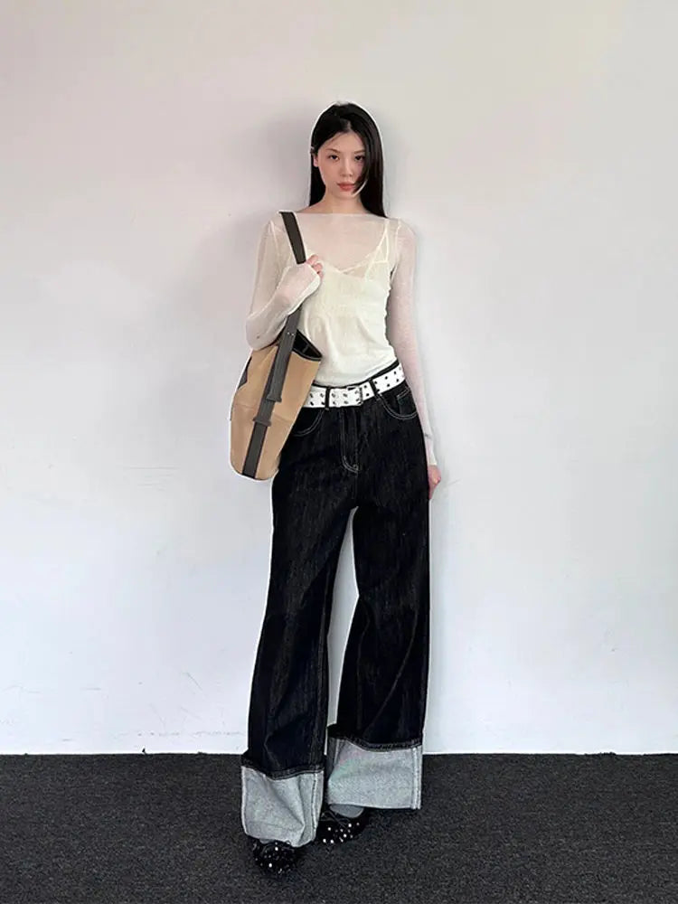 Balck Jeans for Women Harajuku Vintage Baggy Kpop Fashion Do Old Wide Leg Straight Denim Pants Y2k Causal Mujer Trousers