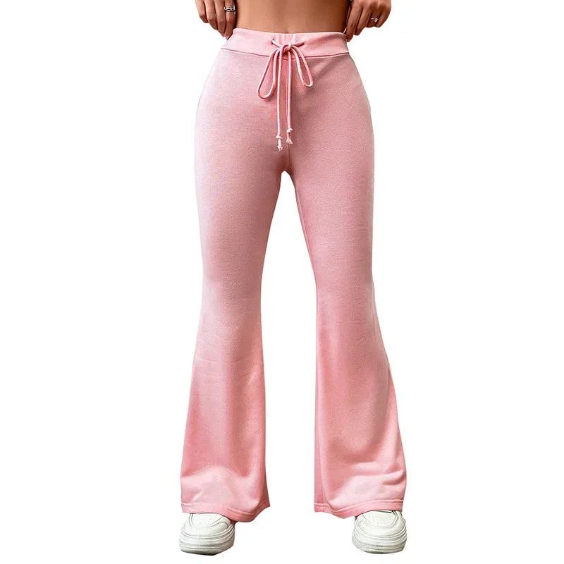 Winter Pink High Waist Wideleg Pants Casual Loose For Women Drawstring Long Pants Y2k Street Straightleg Pants