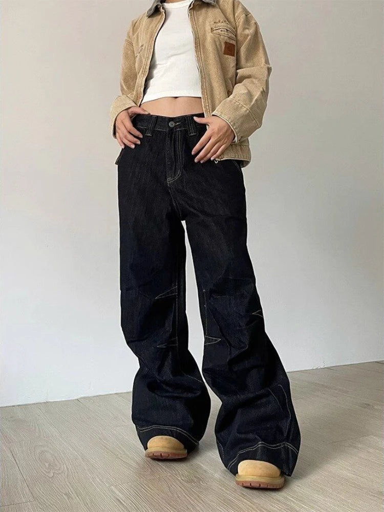 Y2k Denim Low Waist Jeans Women Harajuku Wide Leg Baggy Pants High Street Oversize American Retro Cargo Trousers Grunge