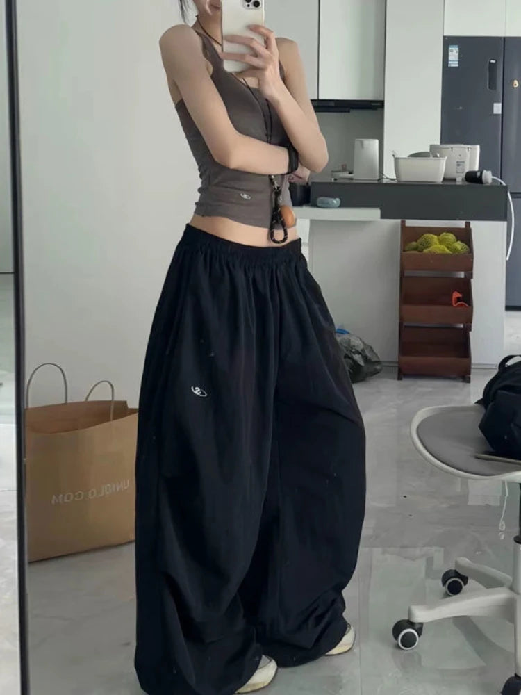 Baggy Jogging Pants Women Hip Hop Y2k Grey Embroidery Korean Fashion Straight Leg Sport Trouser Harajuku Causal Bottoms