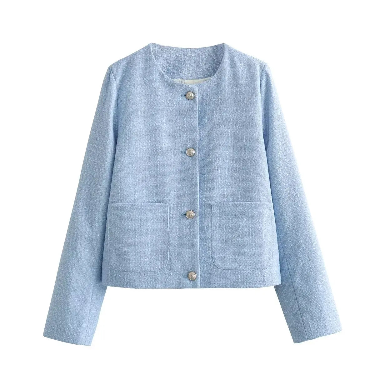 Autumn Casual Patchwork Cardigan Sweater Scoop Neck For Women Solid Pocket Elegant High Waist Outwear Fashion Female Coat