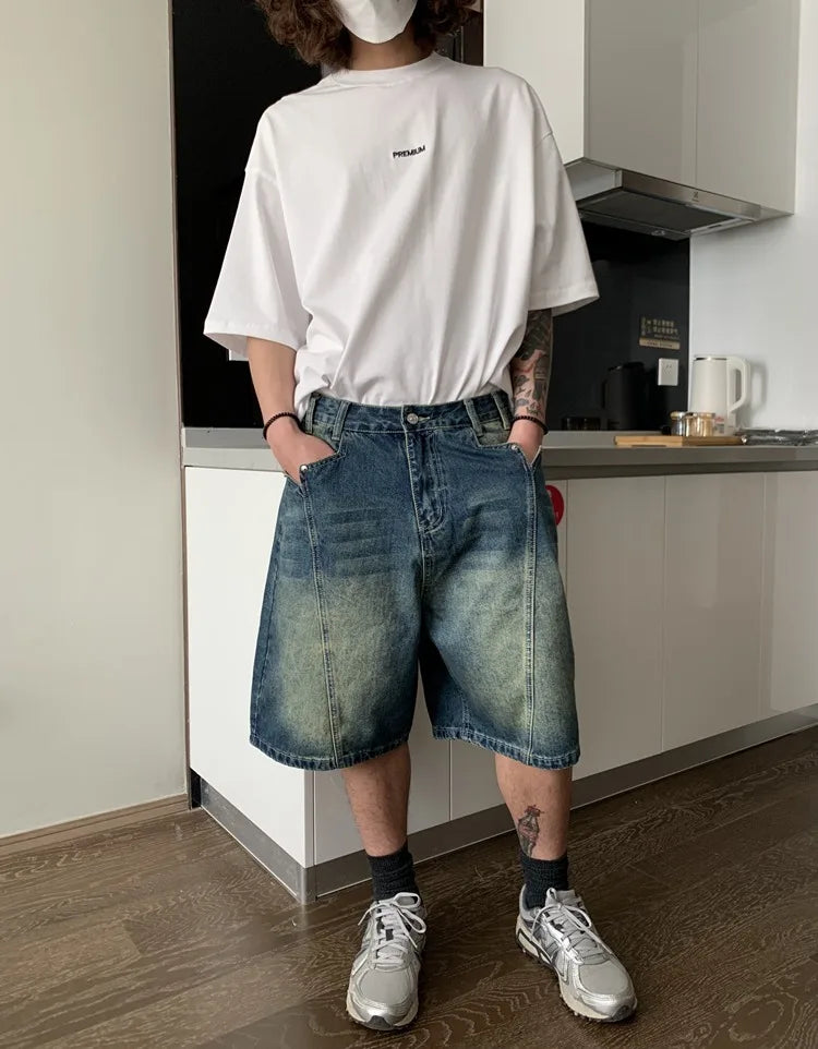Vintage Washed Denim Shorts for Women 2024 Summer New Loose Wide Leg Jeans Y2k EGirl High Waist Straight Fivepoint Pants