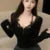 Sweet Lace Stitching V-neck Skinny Top Pink Coquette Aesthetic Slim-fit Long Sleeve Knitted T-shirts Cute Casual Tees