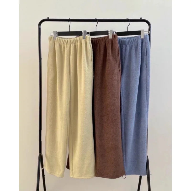 2024 Summer Vintage Korean Retro High Street Hairy and Thick Low Waist Trousers Streetwear Fashion Wide Leg Pants