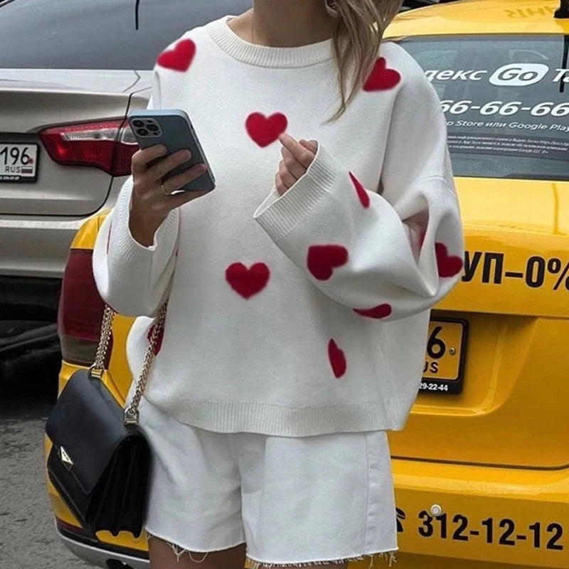 Casual Kawaii Loose Sweater Pullover For Women Fashion Long Sleeve High Street Printed Camisola Female Patchwork Sweater