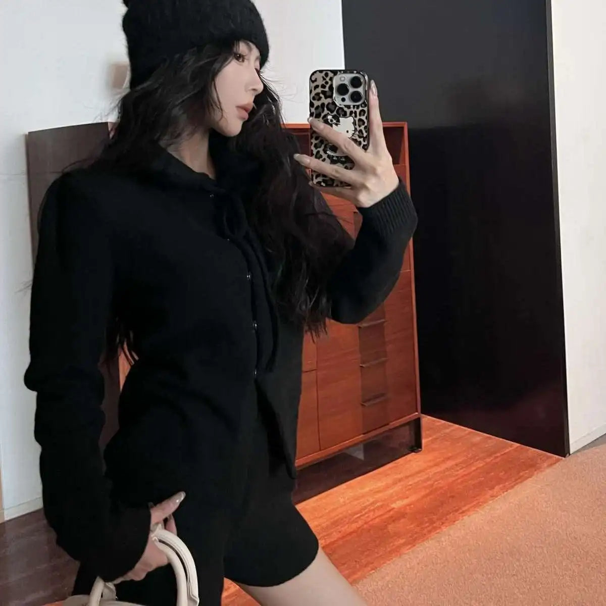 Sweet Hot Girl Casual Suit Women's Spring Turndown Collar Knitted Cardigan High Waisted Shorts Twopiece Set Female Clothes