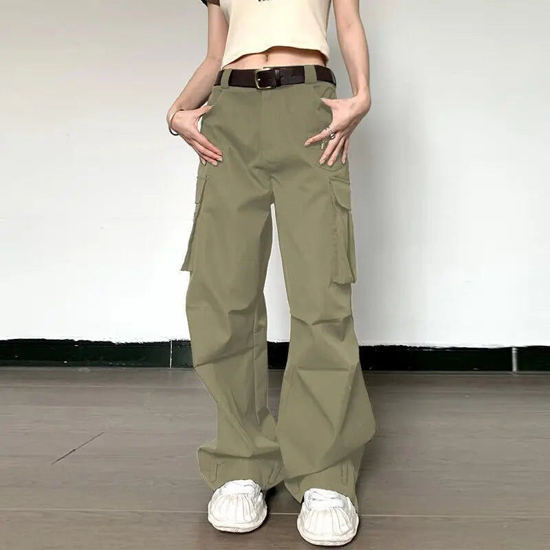 Summer Vintage Loose Cargo Pants Women Fashion High Waist Wide Trousers Streetwear New Full Length Casaul Pants Pocket