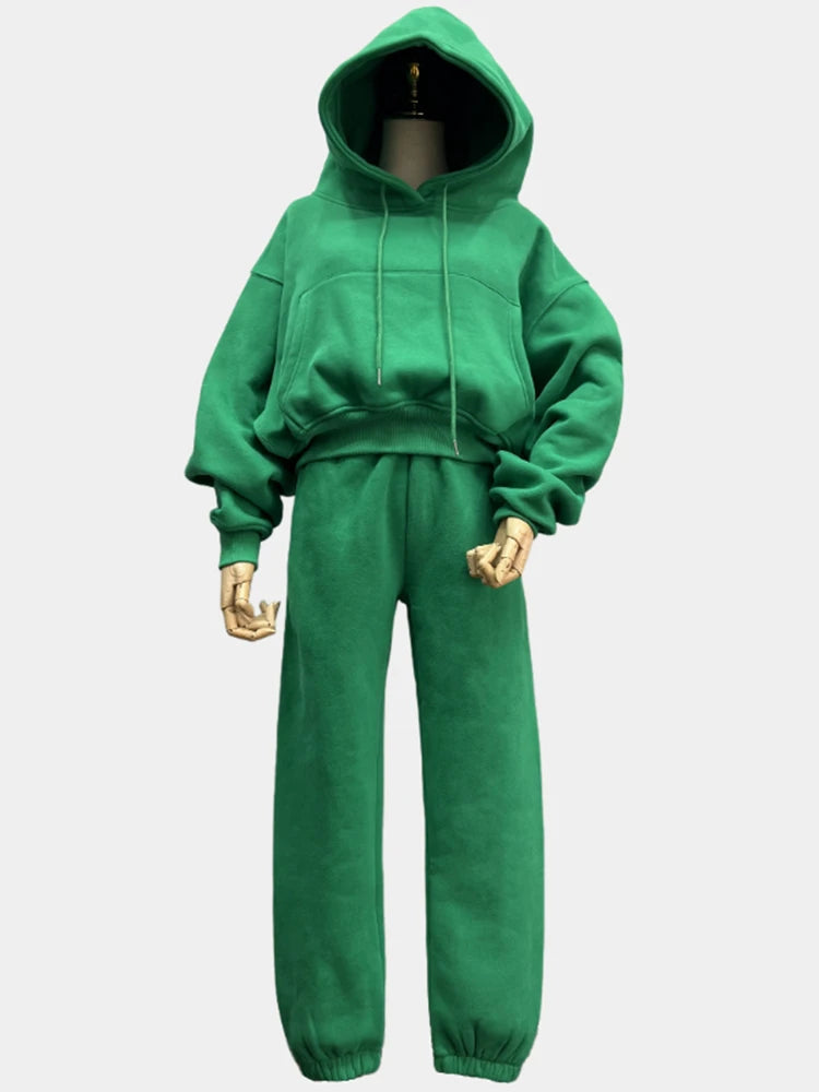 Casual New Fashion Hoodies Suit Women Winter Spring Solid Tracksuit Two Pieces Set Sports Pullover Sweatpants Sweatshirt Mujer