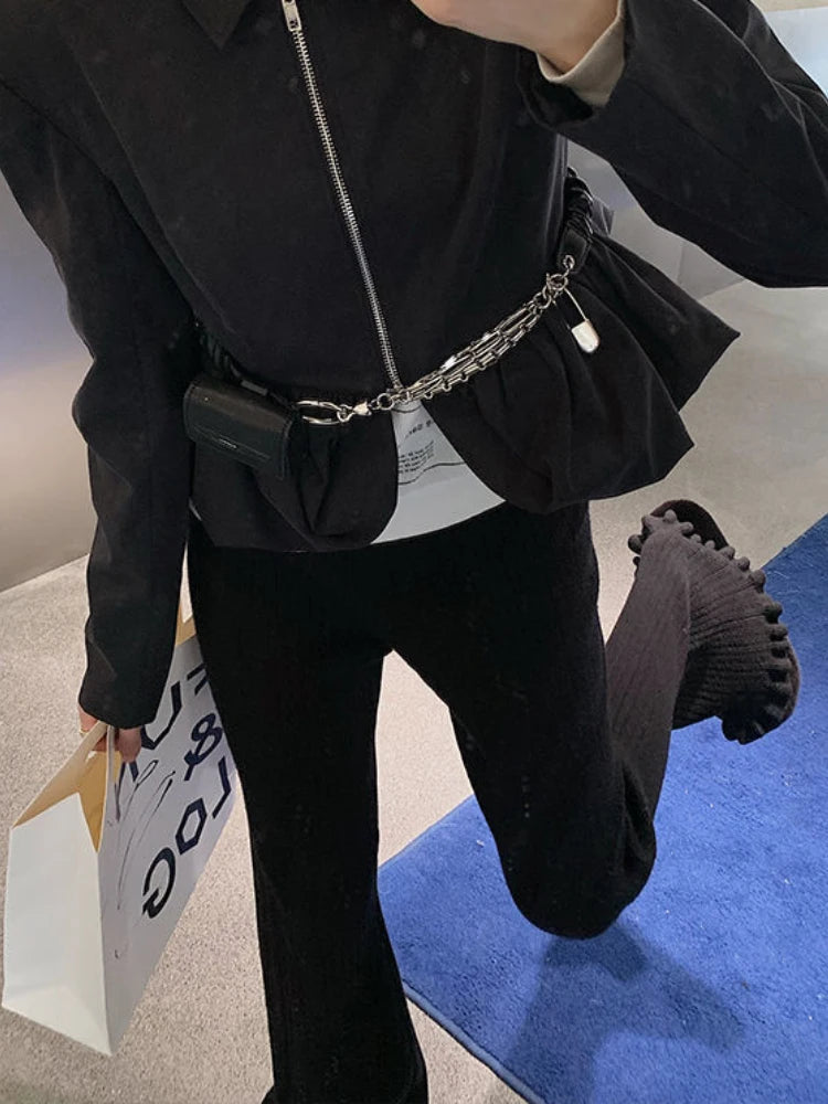 Black Knitted Rib Pants Women Tassels Flared Trousers Leggings Boot Cut Korean Fashion High Waist Autumn Winter Bottoms