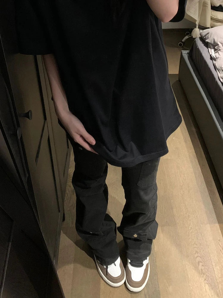 Woman Casual Stretch Jeans Low Waist Denim FloorLength Multiple Pockets Dark Academia Pants Baddie Style Japanese Fashion