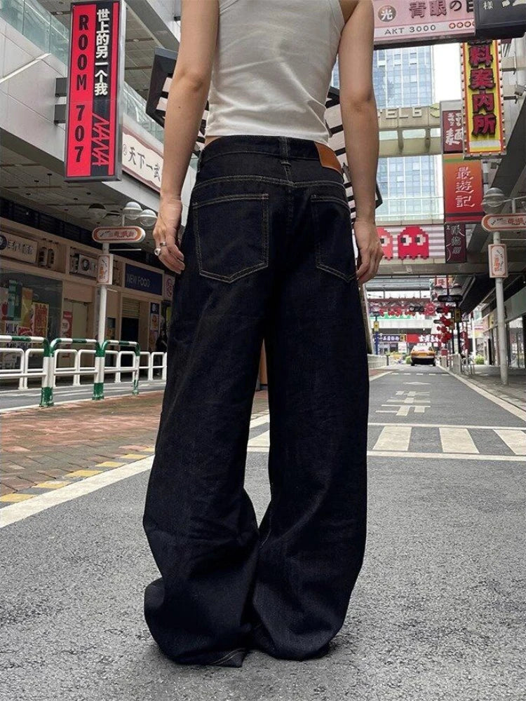 Y2k Denim Low Waist Jeans Women Harajuku Wide Leg Baggy Pants High Street Oversize American Retro Cargo Trousers Grunge