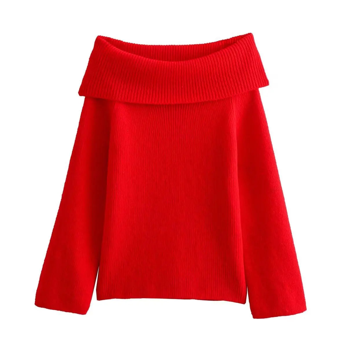 2024 Fashion Solid Simple Knitted Sweater For Woman Slash Neck Long Sleeve Loose Pullover Autumn Casual Streetwear Basic Jumper