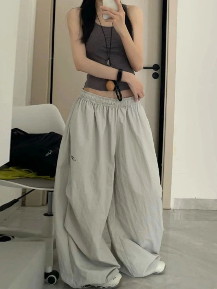 Baggy Jogging Pants Women Hip Hop Y2k Grey Embroidery Korean Fashion Straight Leg Sport Trouser Harajuku Causal Bottoms
