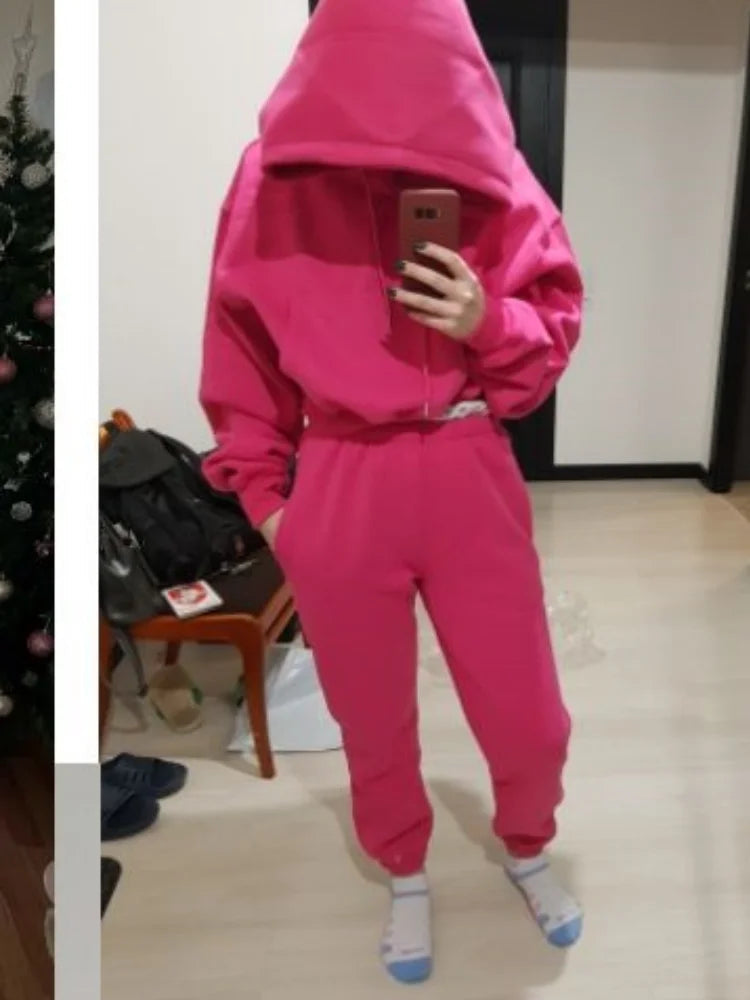 Casual New Fashion Hoodies Suit Women Winter Spring Solid Tracksuit Two Pieces Set Sports Pullover Sweatpants Sweatshirt Mujer