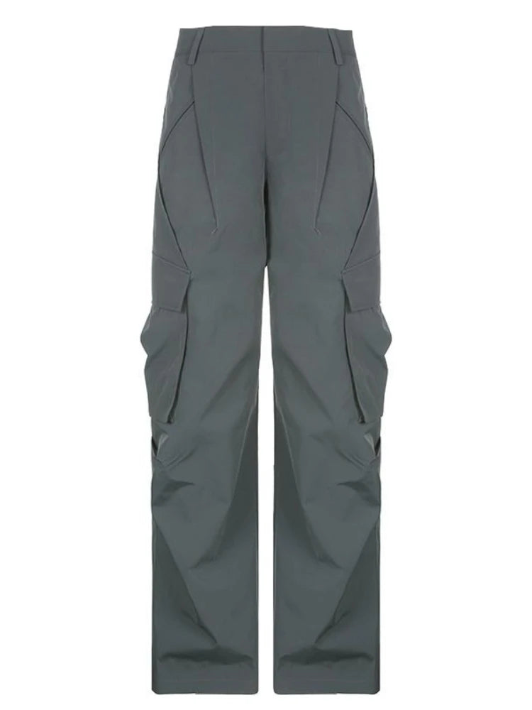 Y2k Streetwear Pockets Cargo Pants Harajuku Low Rise Baggy Straight Pants Loose American Retro Trousers Aesthetic 2024