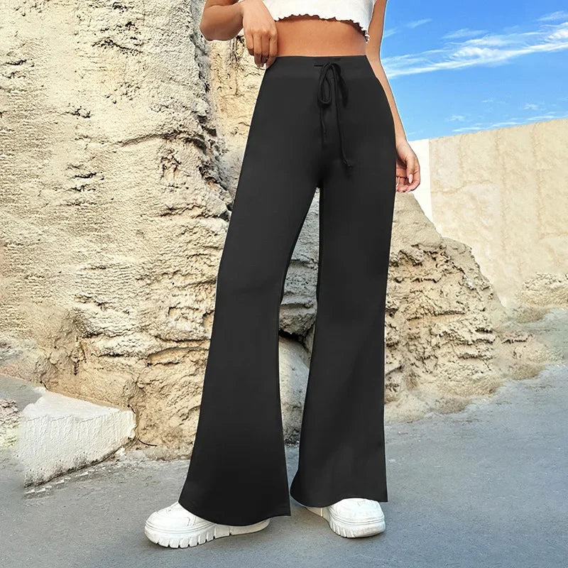 Winter Pink High Waist Wideleg Pants Casual Loose For Women Drawstring Long Pants Y2k Street Straightleg Pants