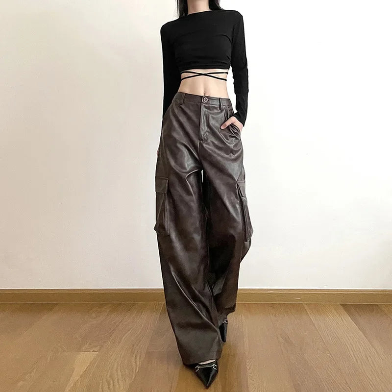 Brown Classic Retro Allmatch Casual High Street Fashionable Cool Confident Youth Hiphop Women Autumn Straight Leg Pants