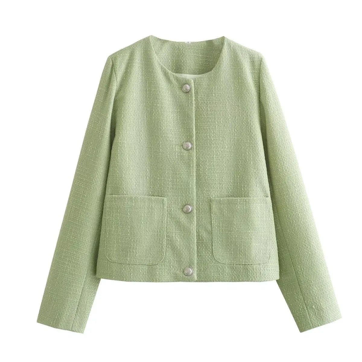 Autumn Casual Patchwork Cardigan Sweater Scoop Neck For Women Solid Pocket Elegant High Waist Outwear Fashion Female Coat