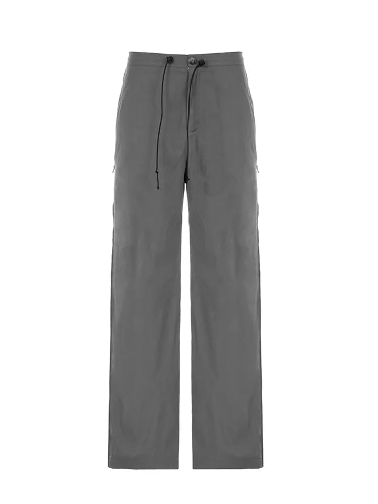 Woman Cotton Pants Loose Trousers Elastic Waist Sweatpants Straight Leg Cargo Simple Pants Casual Streetwear Allmatch Ins