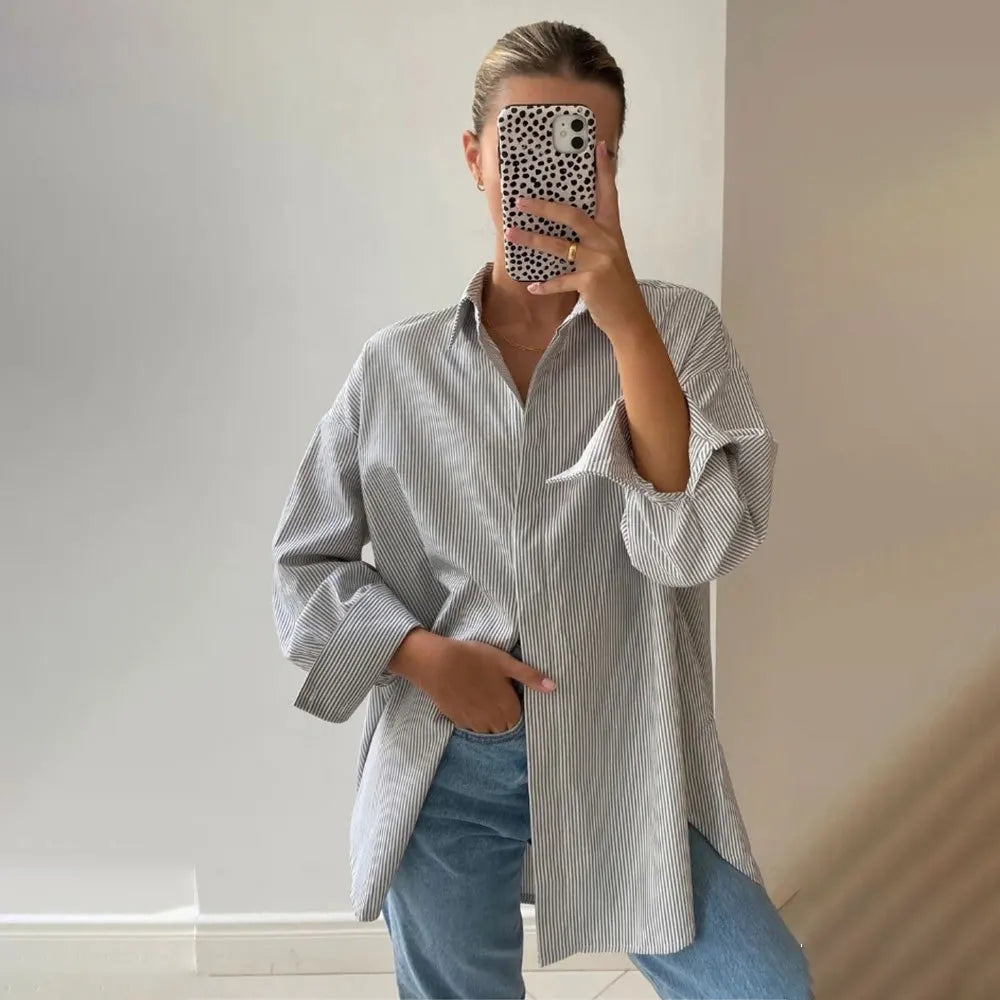 Autumn Fashion Striped Casual Blouses for Women Elegant Basic Turndown Collar Long Sleeve Casual Shirt Female Blouses