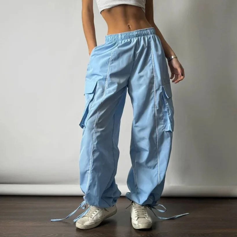 Y2k Aesthetic Streetwear Cargo Pants Women American Retro Harajuku Casual Solid Baggy Trousers Oversized Sweatpants
