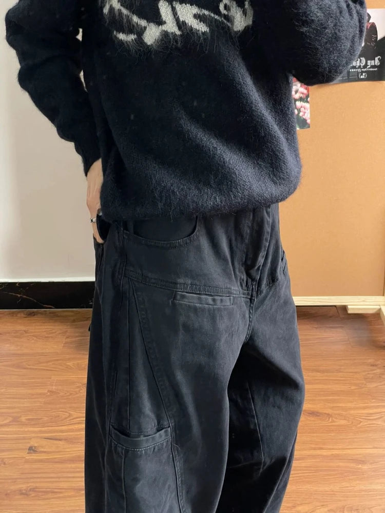 Boyfriend Jeans for Women Streetwear Baggy Vintage Balck Wide Leg Denim Trousers Harajuku Causal Straight Cowgirl Pants