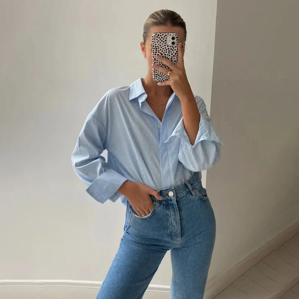 Autumn Fashion Striped Casual Blouses for Women Elegant Basic Turndown Collar Long Sleeve Casual Shirt Female Blouses