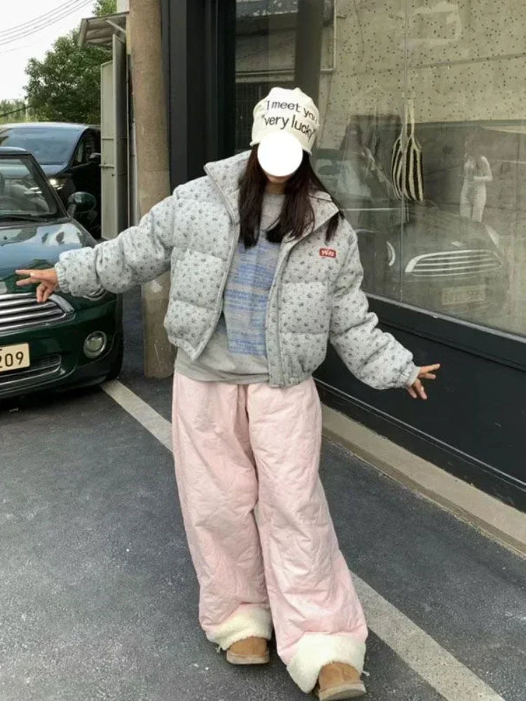 Y2k Fleece Pants Women Streetwear Vintage Baggy Embroidery Thick Korean Trousers Harajuku Causal Female Winter Joggers
