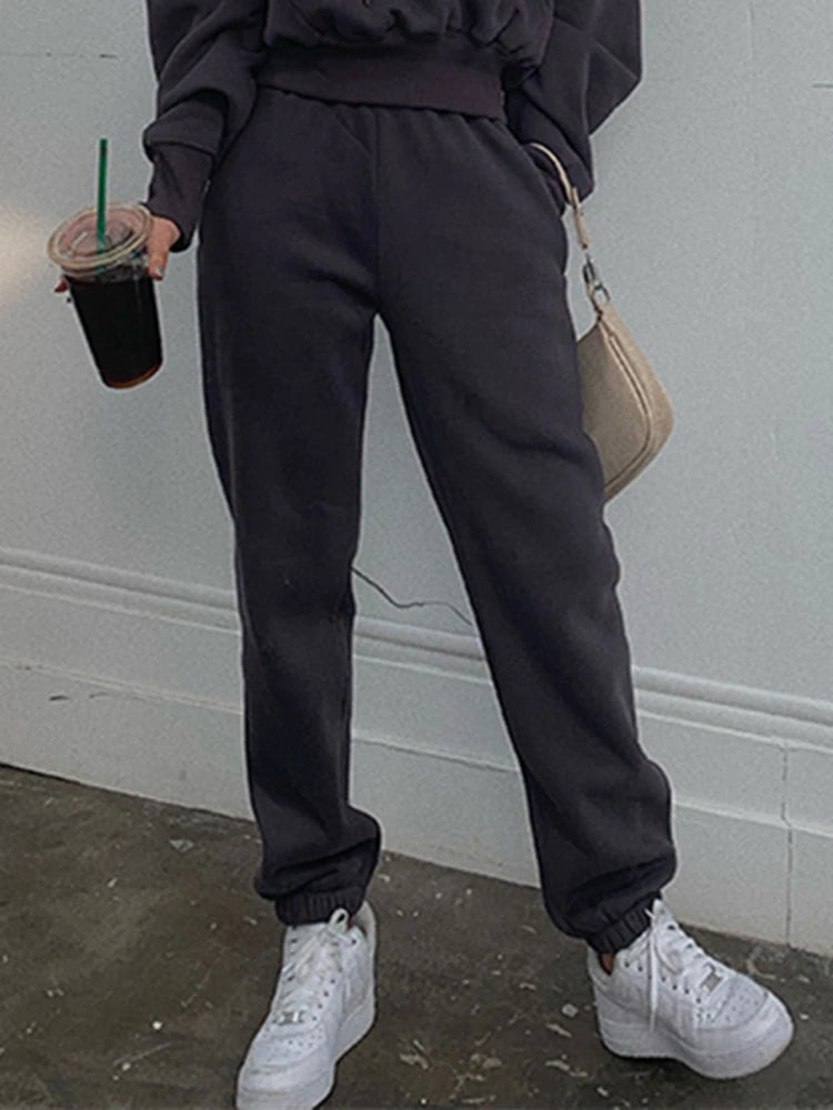 Casual New Fashion Hoodies Suit Women Winter Spring Solid Tracksuit Two Pieces Set Sports Pullover Sweatpants Sweatshirt Mujer