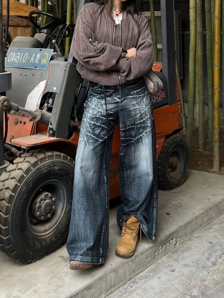 Women Y2k Baggy Vintage Jeans Harajuku Fashion Straight Do Old Wide Leg Full Length Denim Pants Hip Hop Causal Trousers