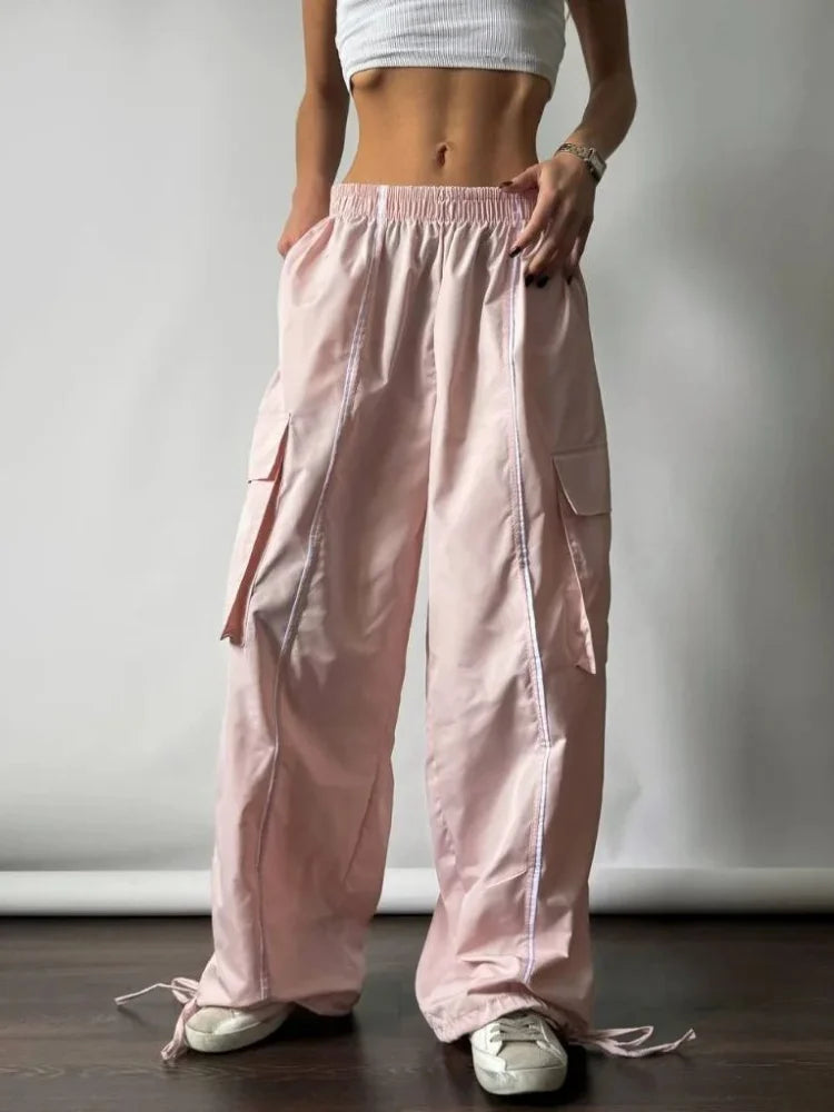Y2k Aesthetic Streetwear Cargo Pants Women American Retro Harajuku Casual Solid Baggy Trousers Oversized Sweatpants
