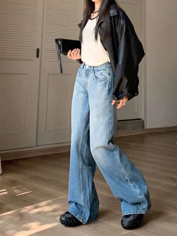Woman Streetwear Jeans Preppy Style Denim Korean Pants Trousers Pockets Sweatpants Zipper Cargo Pants Wide Leg Bell Bottoms