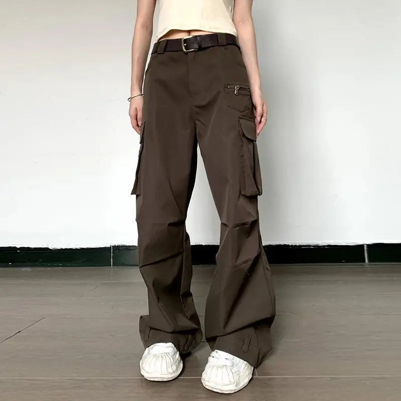 Summer Vintage Loose Cargo Pants Women Fashion High Waist Wide Trousers Streetwear New Full Length Casaul Pants Pocket