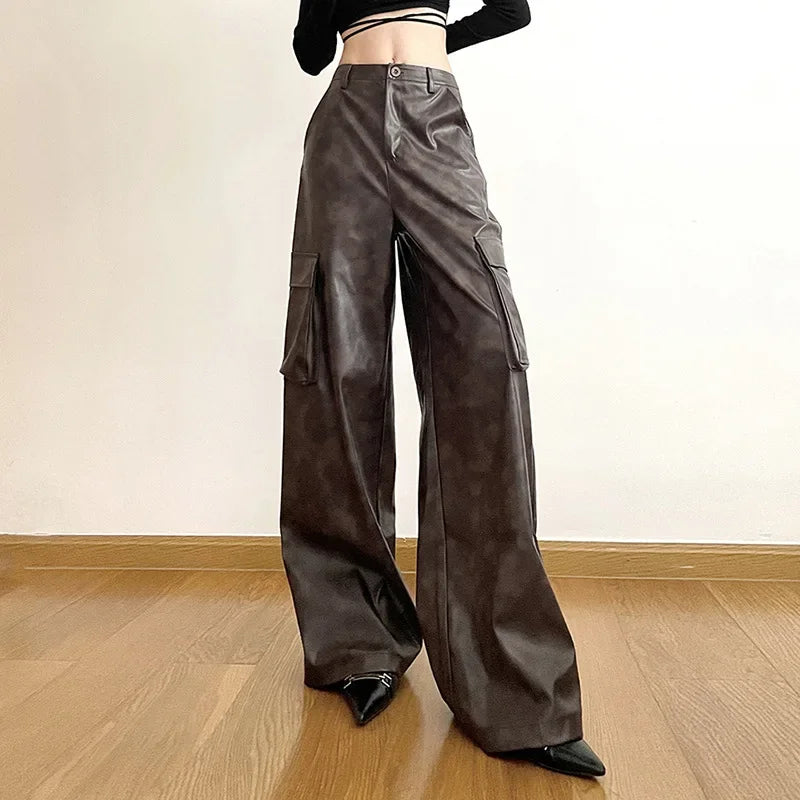 Brown Classic Retro Allmatch Casual High Street Fashionable Cool Confident Youth Hiphop Women Autumn Straight Leg Pants
