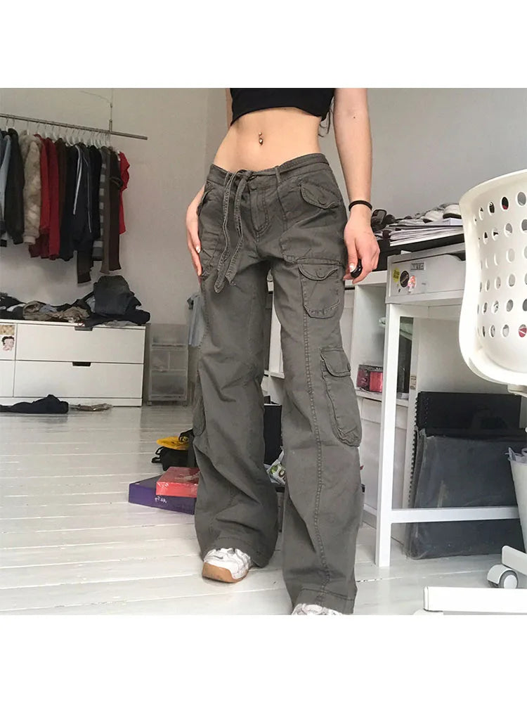 Woman Allmatch Jeans Streetwear Denim Vintage Pants Casual Cargo Pants Multiple Pockets Tunic Trousers Low Waist Baggy Ins