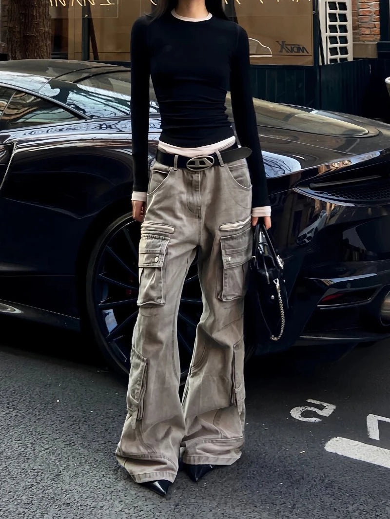 Brown Jeans Women High Waist American Plus Size Wide Leg Pants Vintage Straight Baggy Casual Denim Trousers Mom Oversize Pants