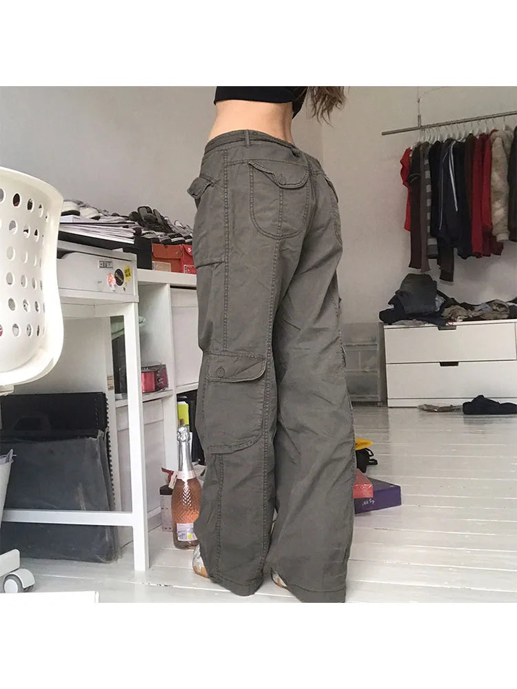 Woman Allmatch Jeans Streetwear Denim Vintage Pants Casual Cargo Pants Multiple Pockets Tunic Trousers Low Waist Baggy Ins