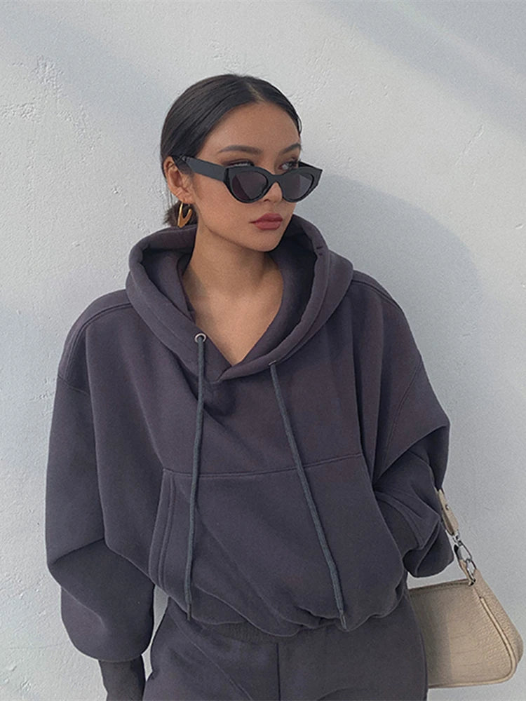 Casual New Fashion Hoodies Suit Women Winter Spring Solid Tracksuit Two Pieces Set Sports Pullover Sweatpants Sweatshirt Mujer