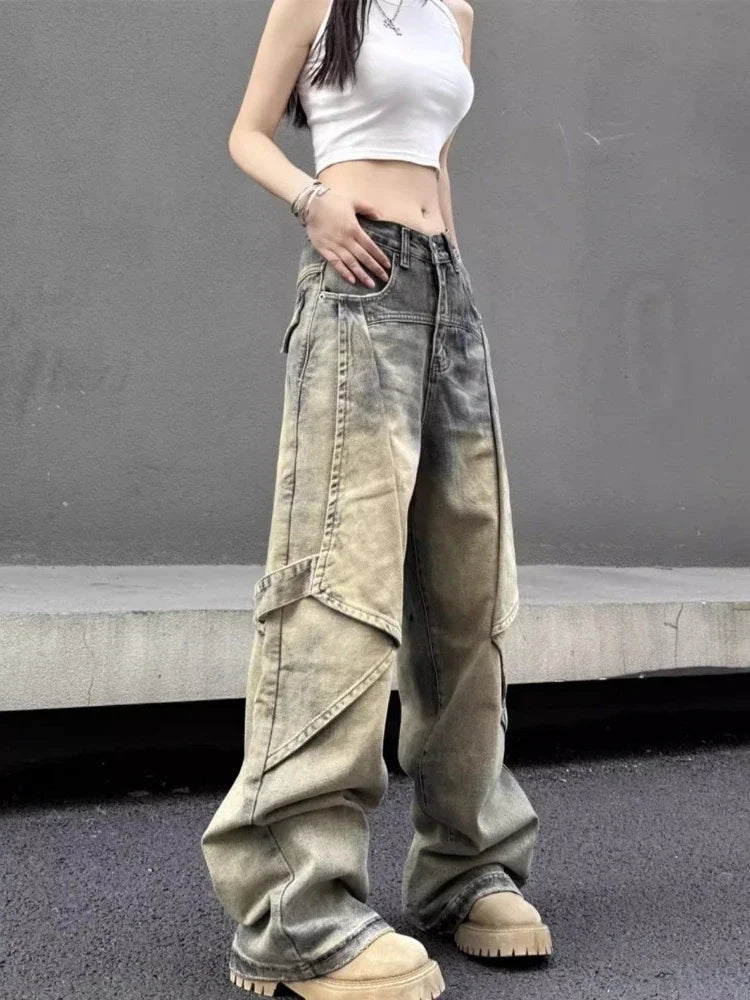 American Retro High Waist Baggy Jeans Women Y2k Hip Hop Chic Straight Wide Leg Denim Pants Harajuku Causal Mujer Bottoms