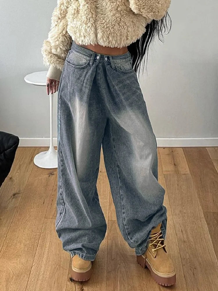 Y2k 90s Vintage Streetwear Low Waist Cargo Pants American Retro Fashion Casual Baggy Oversized Denim Trousers 2024 Chic