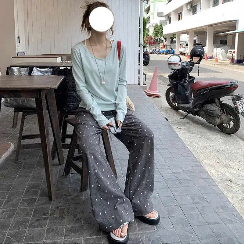 2025 Summer Hot Retro Internet Celebrity Korean New Straight Tube Loose Wave Embroidery Casual Pants Trend