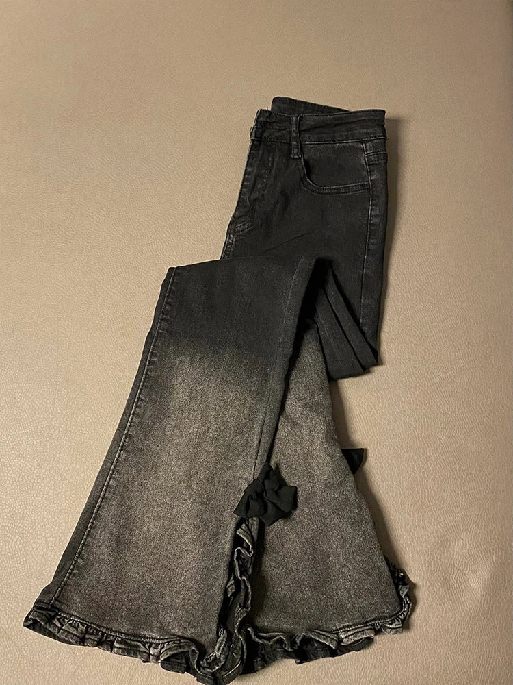 Women Black Gothic Y2k Emo Jeans Baggy Harajuku Aesthetic Oversize Denim Trousers Vintage Jean Pants Japanese 2000s Style Trashy