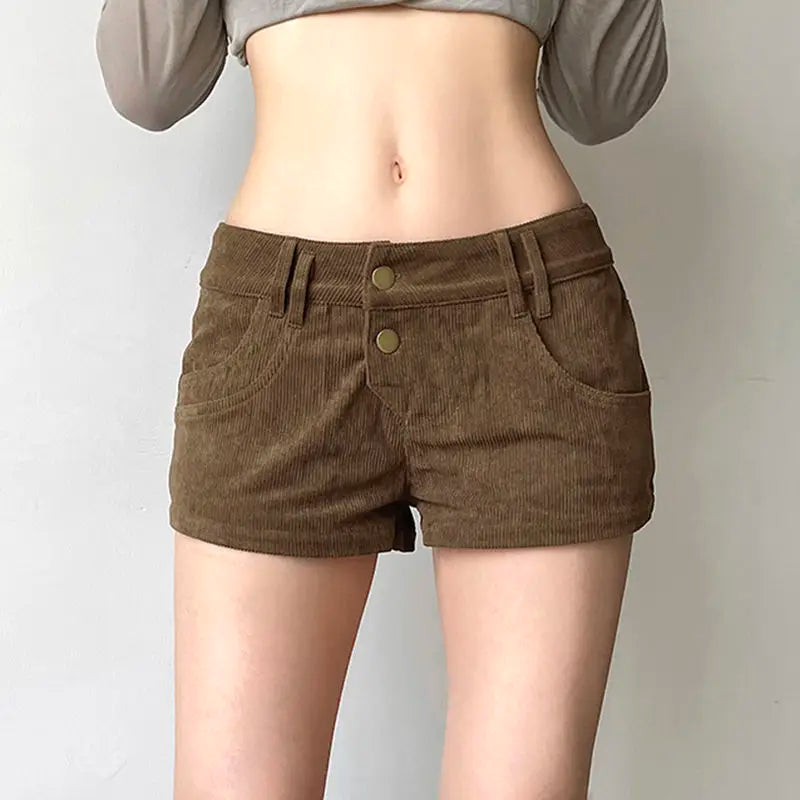 Autumn/Winter Retro Furry Leopard Pattern Spliced Corduroy Shorts for Women Low Waist Slim Sexy Spicy Girl Pocket Hot Pants